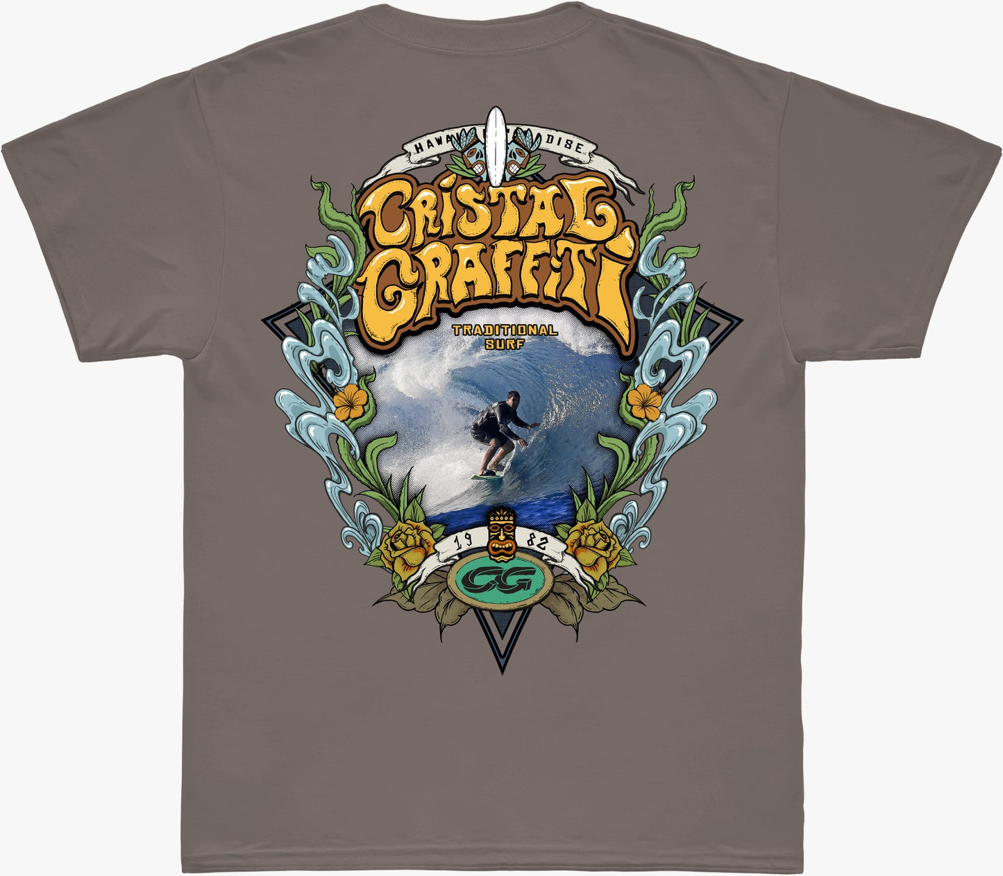 Camiseta Cristal Graffiti - Marrom - André Surf Hawaii - Oversized