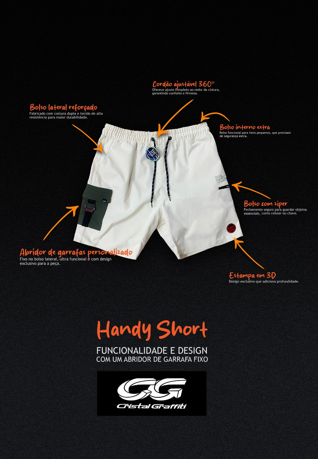 Handy Short Cristal Graffiti - Bege